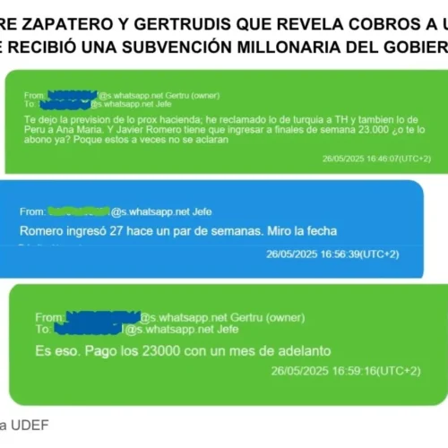 Los ‘chats’ de Zapatero revelan pagos de un empresario subvencionado por el Gobierno: «Romero ingresó 27.000 hace dos semanas»